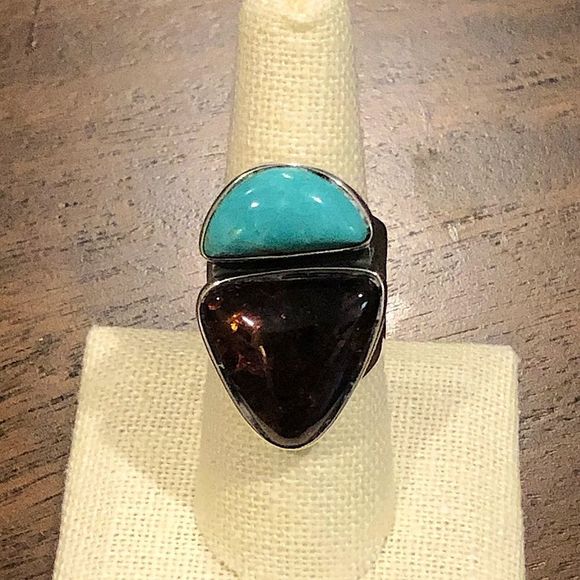 JAY KING Desert Rose Trading Company Turquoise Amber Sterling Silver Ring 8-3/4 - Picture 9 of 16
